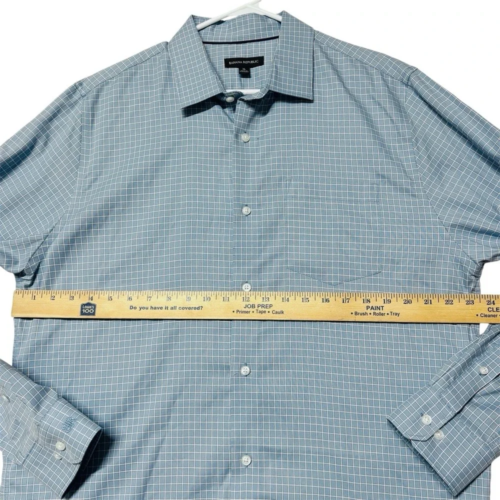 Banana Republic Dress Shirt Blue Check Long Sleeve Button Cotton Preppy Men's XL